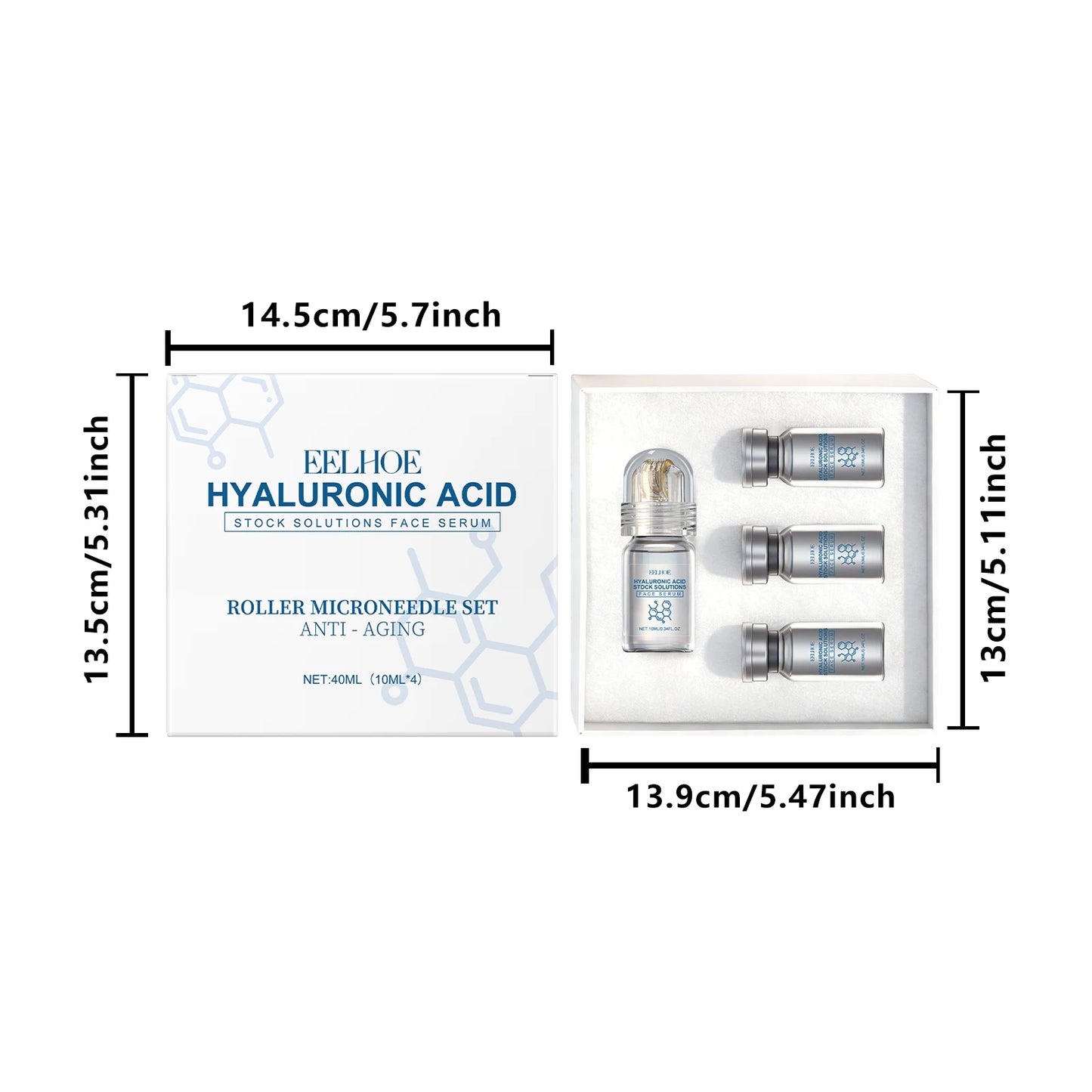 Hyaluronic Acid Face Serum with Roller Microneedle with Moisturizing Anti-Wrinkle Facial Serum
