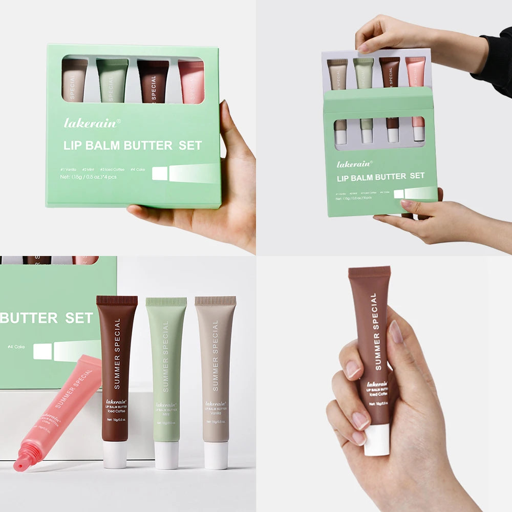 Lip Balm Set with Deep Moisturizing Lip Glaze . Smoothing Color with Long Lasting ,Nourishing Lip Care. 4 Colors