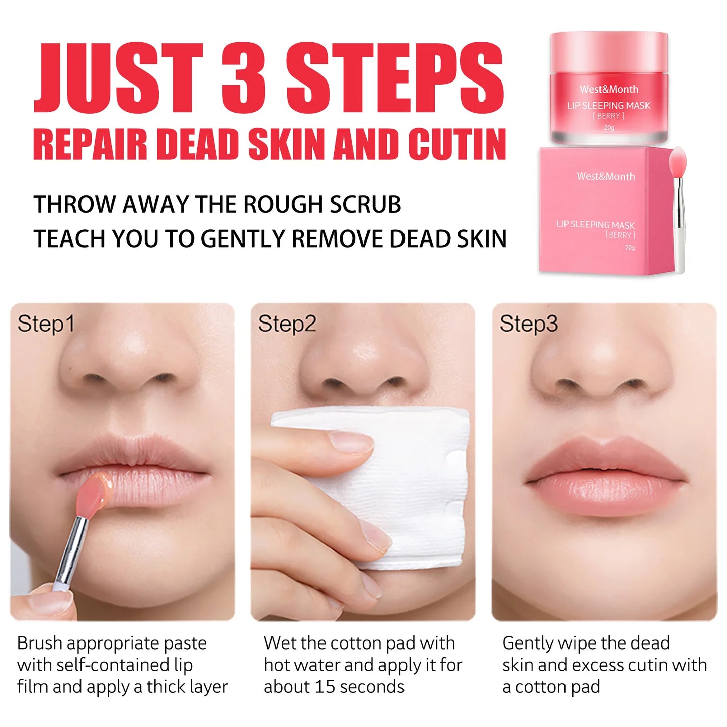 West&Month Lip-Sleeping Mask.  Cracking , Dry lip Exfoliant Treatment .  Dead Skin Remover with Nourishing , Jelly Lip Mask