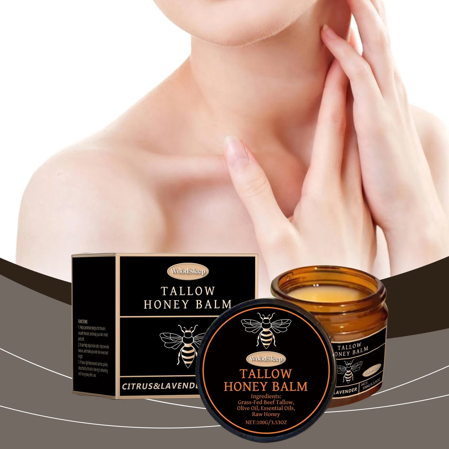 Tallow and Honey Balm for Face and Body.  Natural Whipped Hydrating Lotion for massage and Brightening Skin Care for Face and Body with  Deep Moisturizer Cream