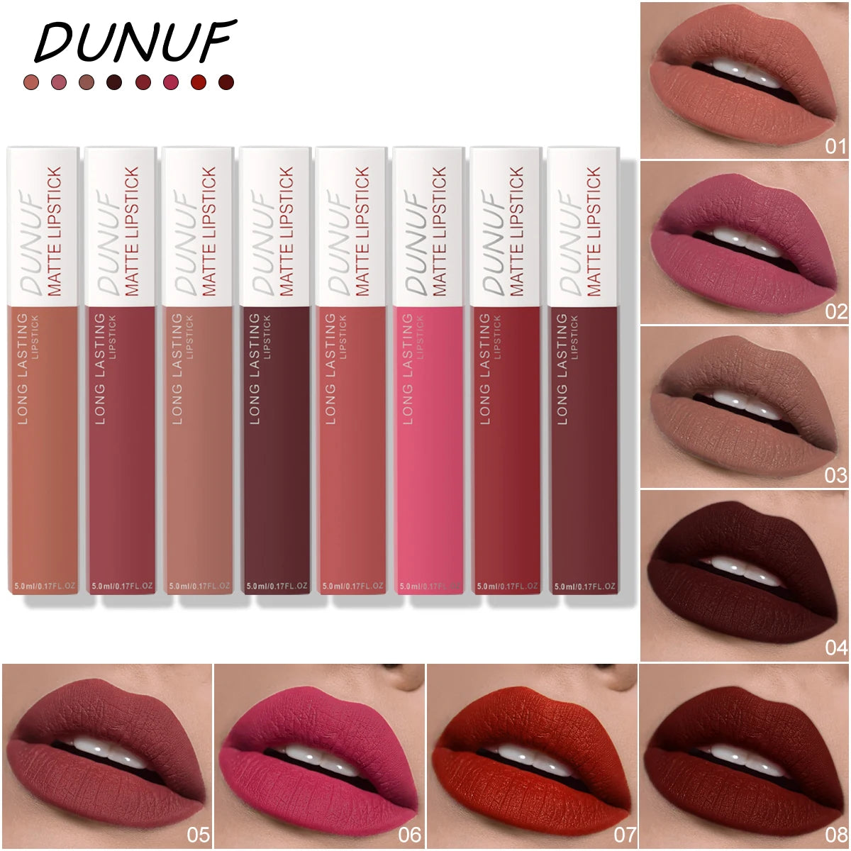 8pc/set Long-Lasting Lip Gloss . Matte,  Waterproof Lipstick with Non-transfer and Highly Pigmented Nude Re  Makeup