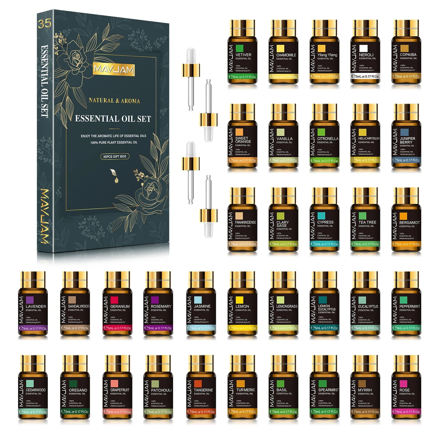 35pcs/set Essential Oils For Humidifiers, Diffuser Burners, Scented Candles,  Soaps, and Air Fresheners