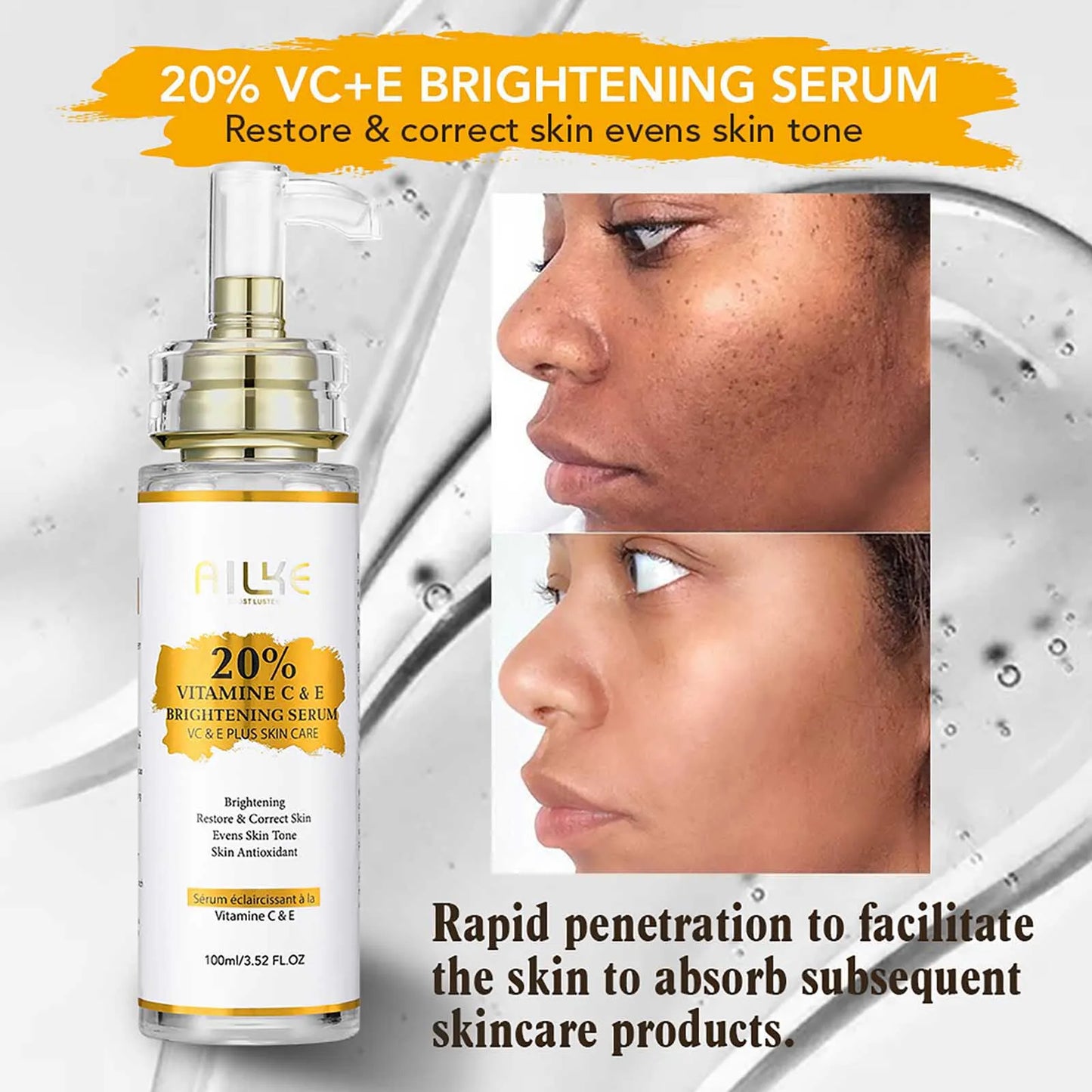 Vitamin C Whitening Serum, Remove Dark Spots, Moisturizing, Anti-Aging & Wrinkle, and Beauty Skin Care Cosmetics