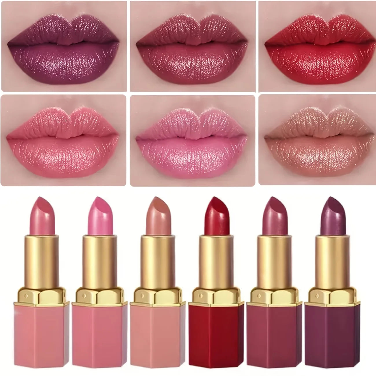 Luxurious 6-Piece Matte Lipstick Set: Long-lasting and highly pigmented, featuring a creamy-smooth texture suitable for all skin tones—perfect for both everyday wear and festive party looks.