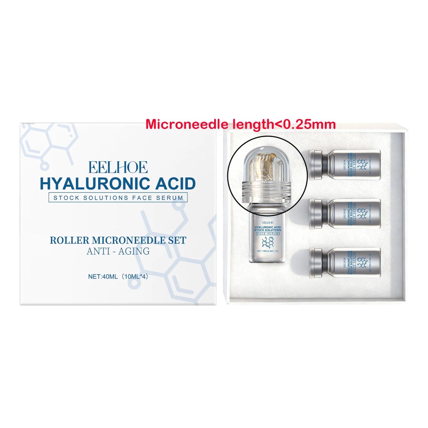 Hyaluronic Acid  Face Serum with Roller Microneedle with  Moisturizing Anti-Wrinkle Facial Serum