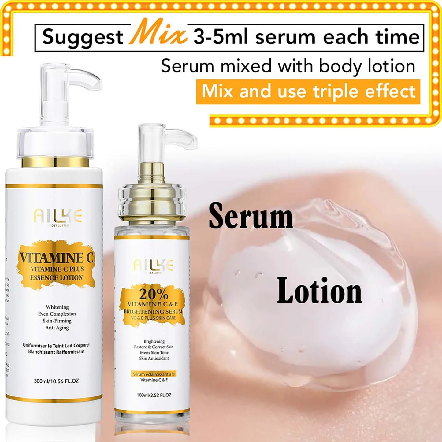 Vitamin C Whitening Serum, Remove Dark Spots, Moisturizing, Anti-Aging & Wrinkle, and Beauty Skin Care Cosmetics
