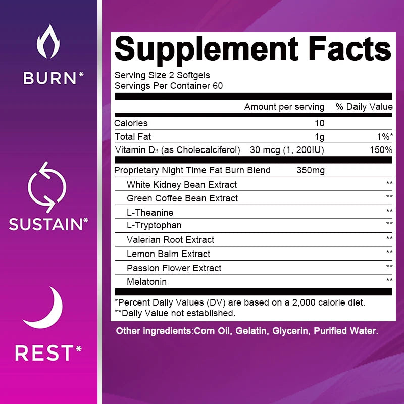 120pcs Night Time Fat Burnner Capsule for Women and Men . Lose Weight and Manage your detox Fat Burners.