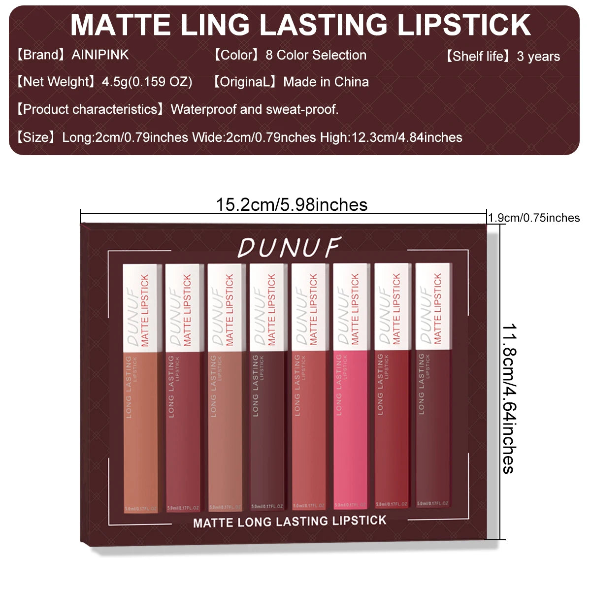 8pc/set Long-Lasting Lip Gloss . Matte,  Waterproof Lipstick with Non-transfer and Highly Pigmented Nude Re  Makeup
