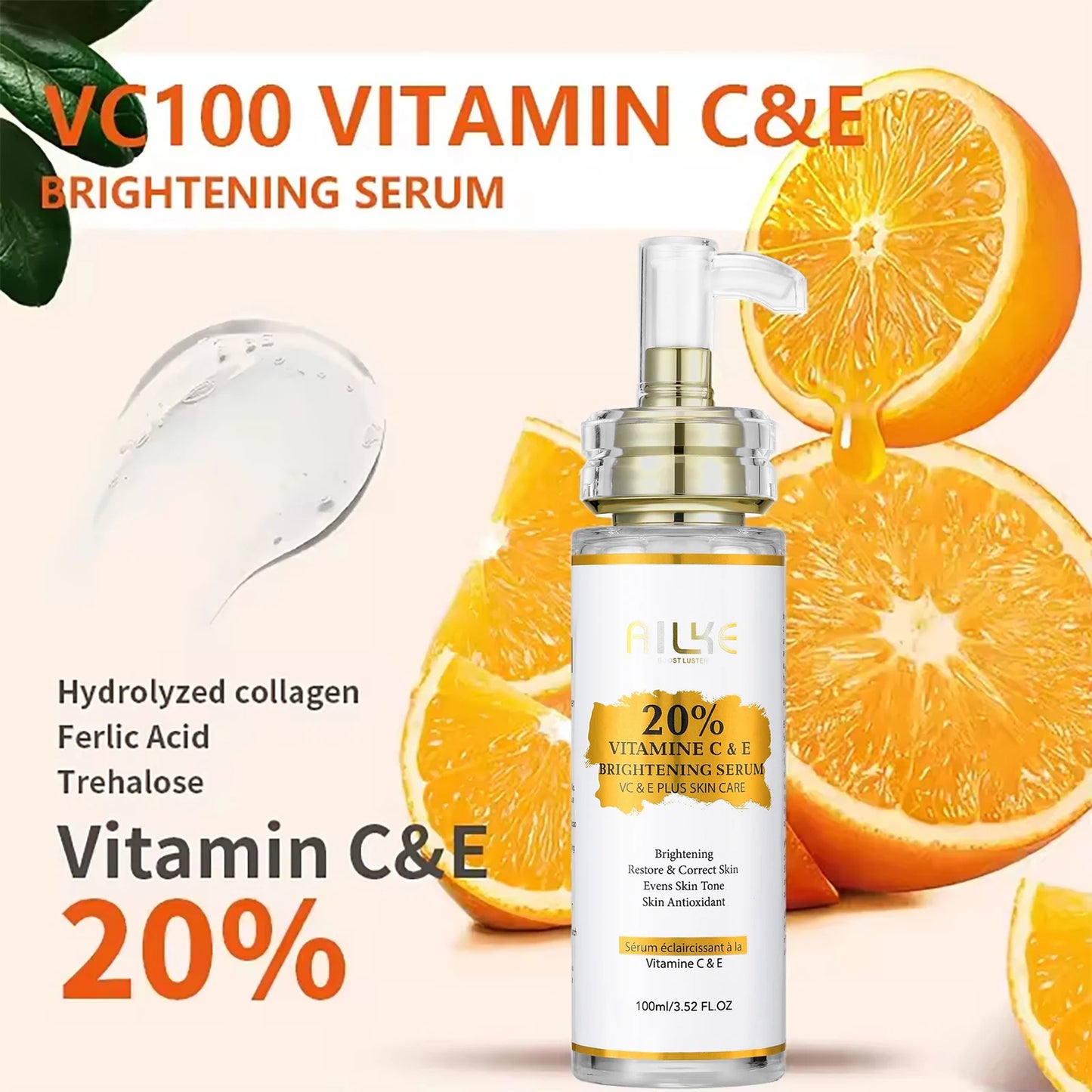 Vitamin C Whitening Serum, Remove Dark Spots, Moisturizing, Anti-Aging & Wrinkle, and Beauty Skin Care Cosmetics