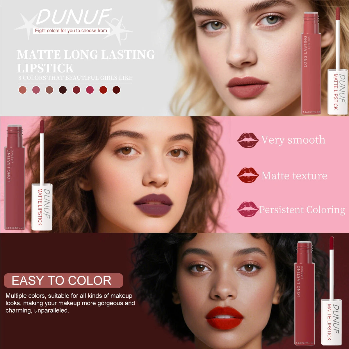 8pc/set Long-Lasting Lip Gloss . Matte,  Waterproof Lipstick with Non-transfer and Highly Pigmented Nude Re  Makeup